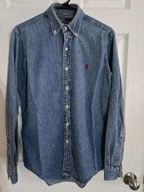 Polo by Ralph Lauren Light Blue Denim Button-Down Shirt with Red Logo